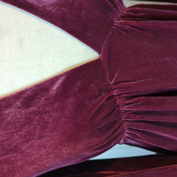 Burgundy Red crushed Velvet plunging v neck Cherry Girl fairy core Dress Sz S - Picture 6 of 12
